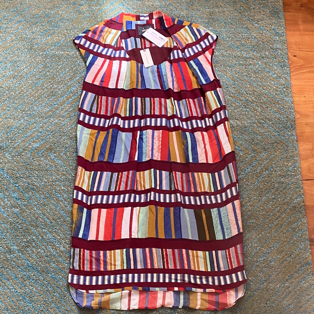 Anthropologie Multicolor Striped shift Dress with Burgundy Accents